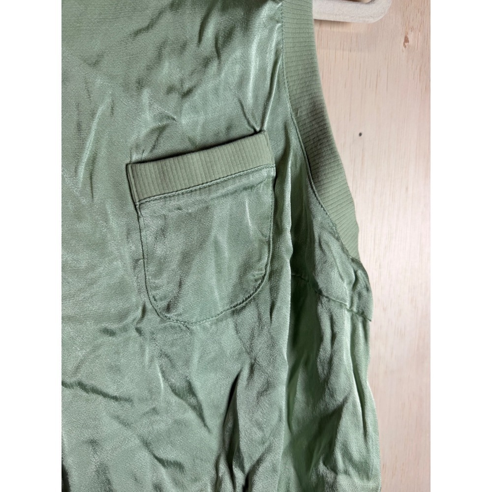 Fate Sleeveless Top Women S Sage Green Excellent Mock Neck Satin Viscose Pocket - Picture 4 of 8